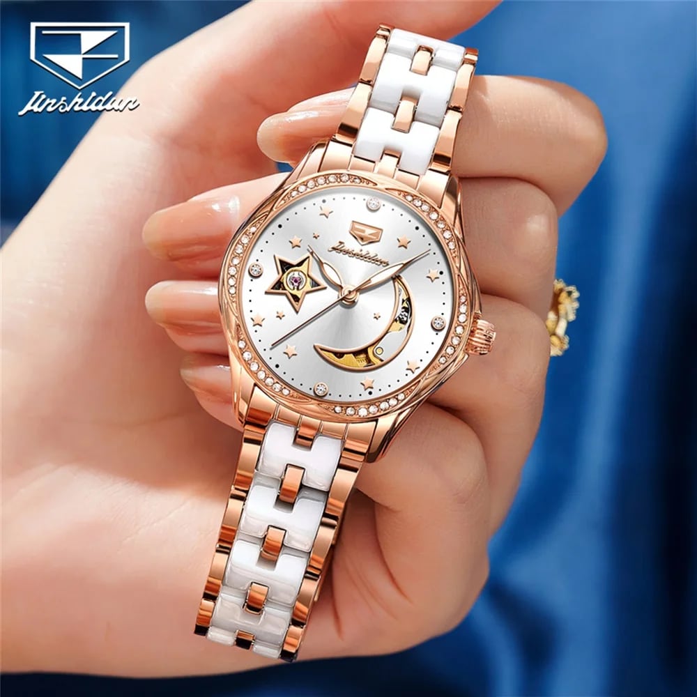 Women Mechanical StarMoon Ceramic Bracelet Watch